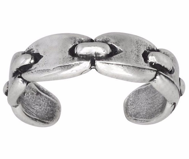 Sterling Silver .925 Link Toe Ring, Adjustable Size, Oxidized | Made In USA