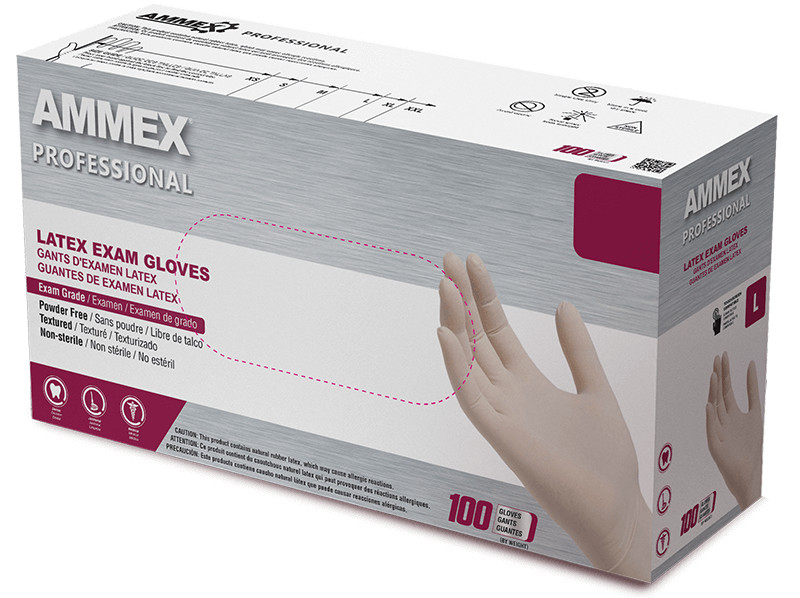 AMMEX White Latex Disposable Exam/Medical Gloves 4 Mil, Powder Free