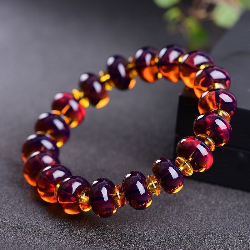 Purified Water Violet Blue Pepper Bracelet, Beeswax Amber Plate, Bead Bracelet