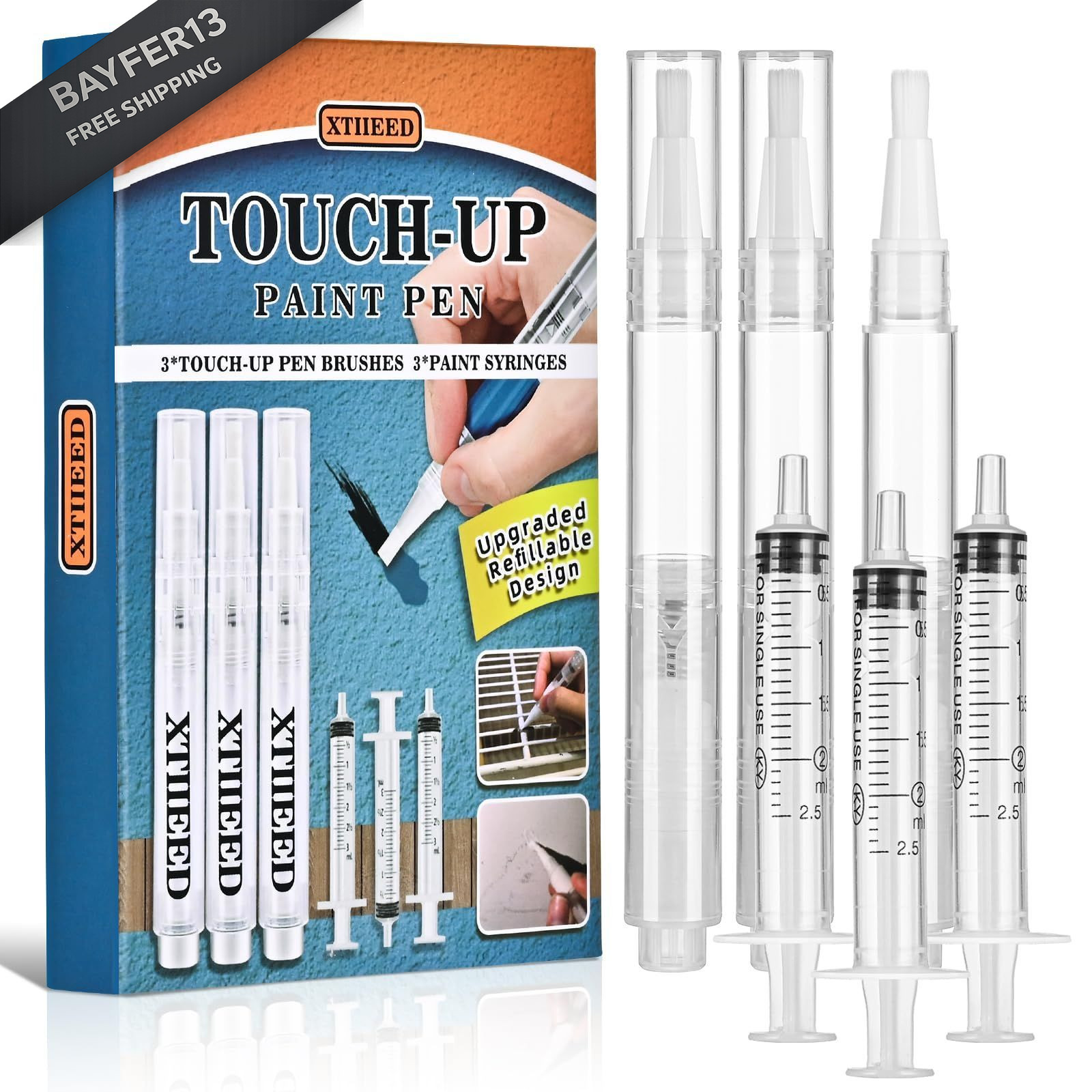 Touch Up Paint Pen Refillable Fillable Brush for Walls Wood Furniture