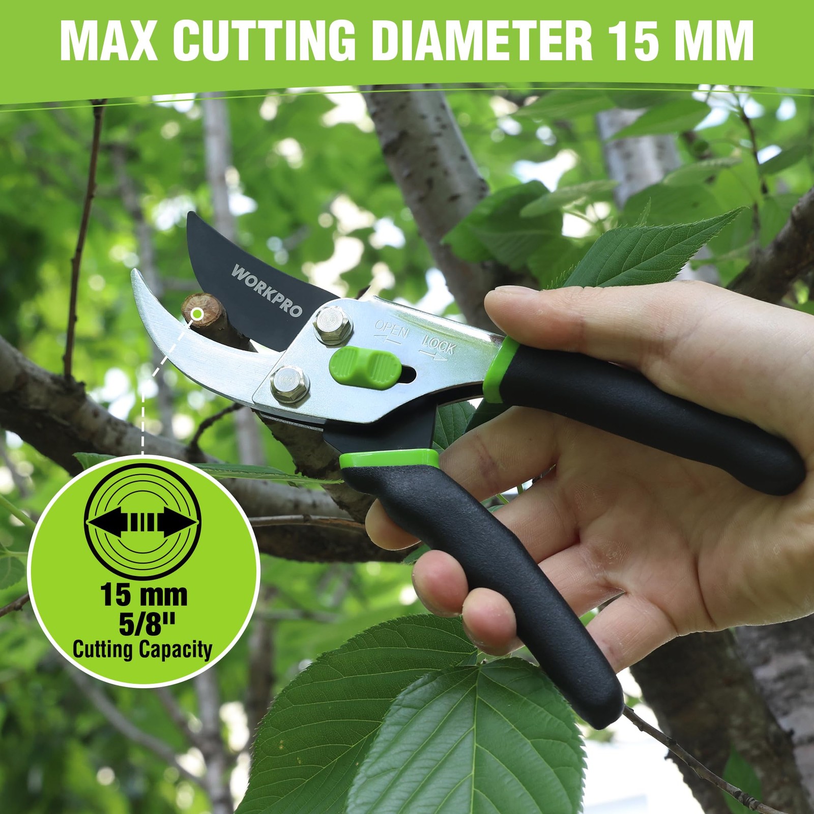 WORKPRO Bypass Pruning Shears, 8.5" Hand Pruner with Non-Slip Grip