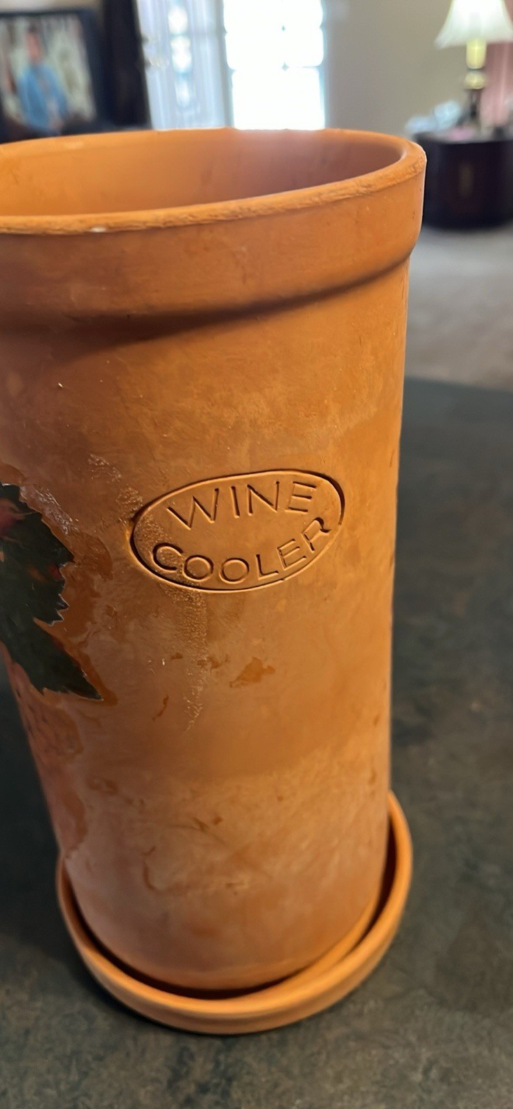 Terracotta Wine Cooler-Grape Motif-9" Tall