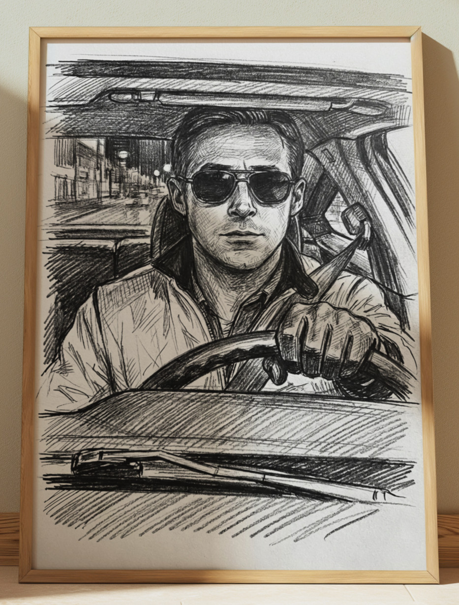DRIVE RYAN GOSLING DRAWING PRINT PORTRAIT SKETCH 8" x 10" RYAN GOSLING