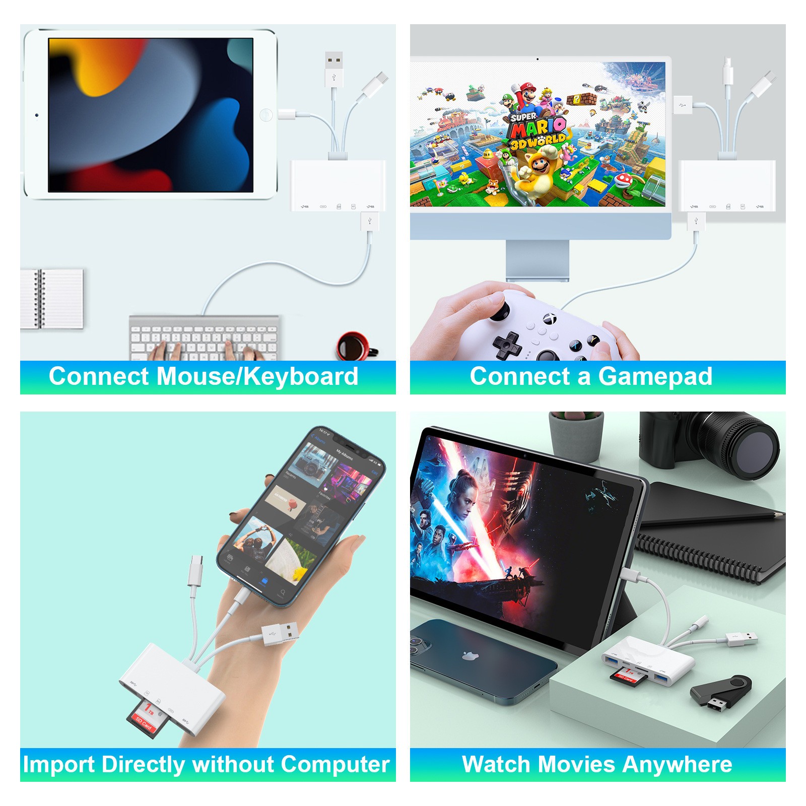 5 in 1 Memory Card Reader SD Card Reader USB OTG Adapter for iPhone/iPad
