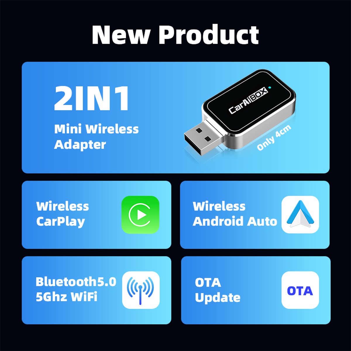 USB Wireless CarPlay Adapter For iPhone Apple Wireless Dongle Plug ＆Play Black