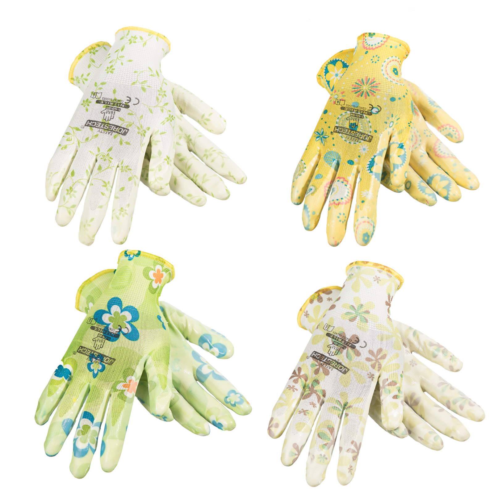 Garden Gardening Yard Gloves Nitrile Dipped Anti-Slip Knit Wrist 4 pairs NEW