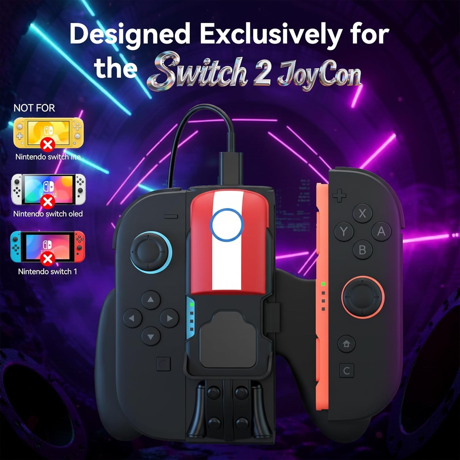 Magnetic Charging Grip for Switch 2 Joy Con LED Indicator Play While Charging