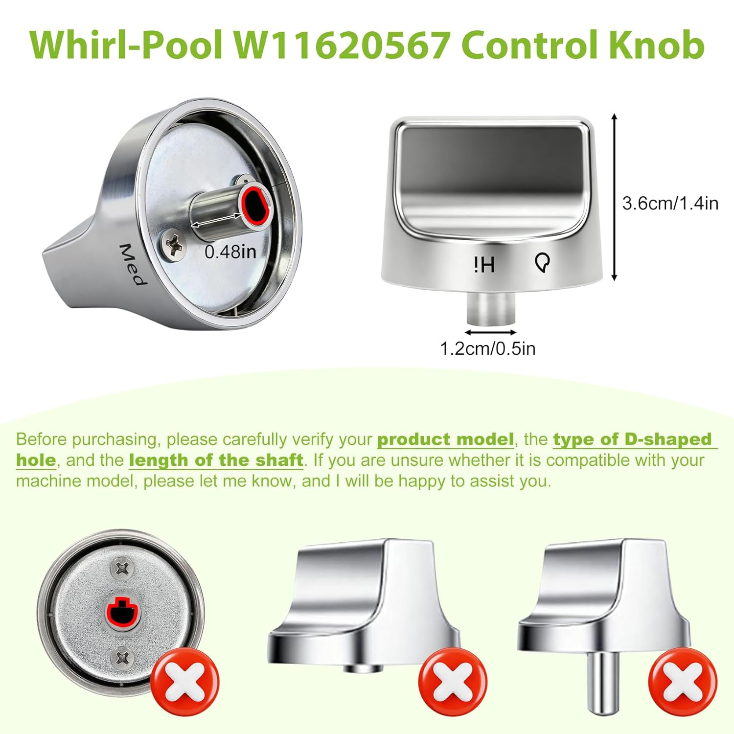 W11620567 for Whirlpool Range Knobs (1Pcs) Replace W11510456 PD00091088, 4981570