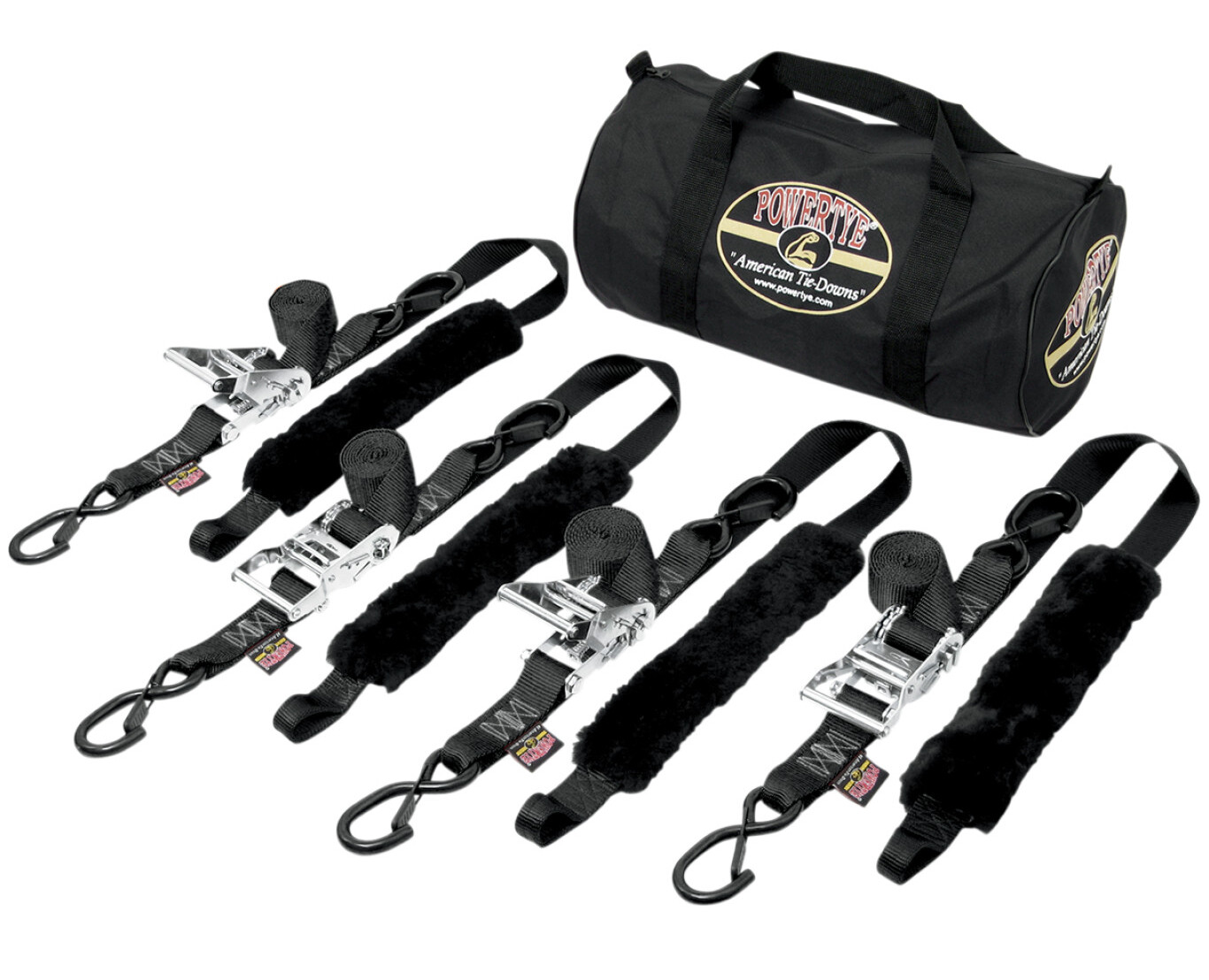 Powertye Fat Strap 4-pc 1.5" Deluxe Black Tie-Down Trailer Kit (TRAILERKIT-82)