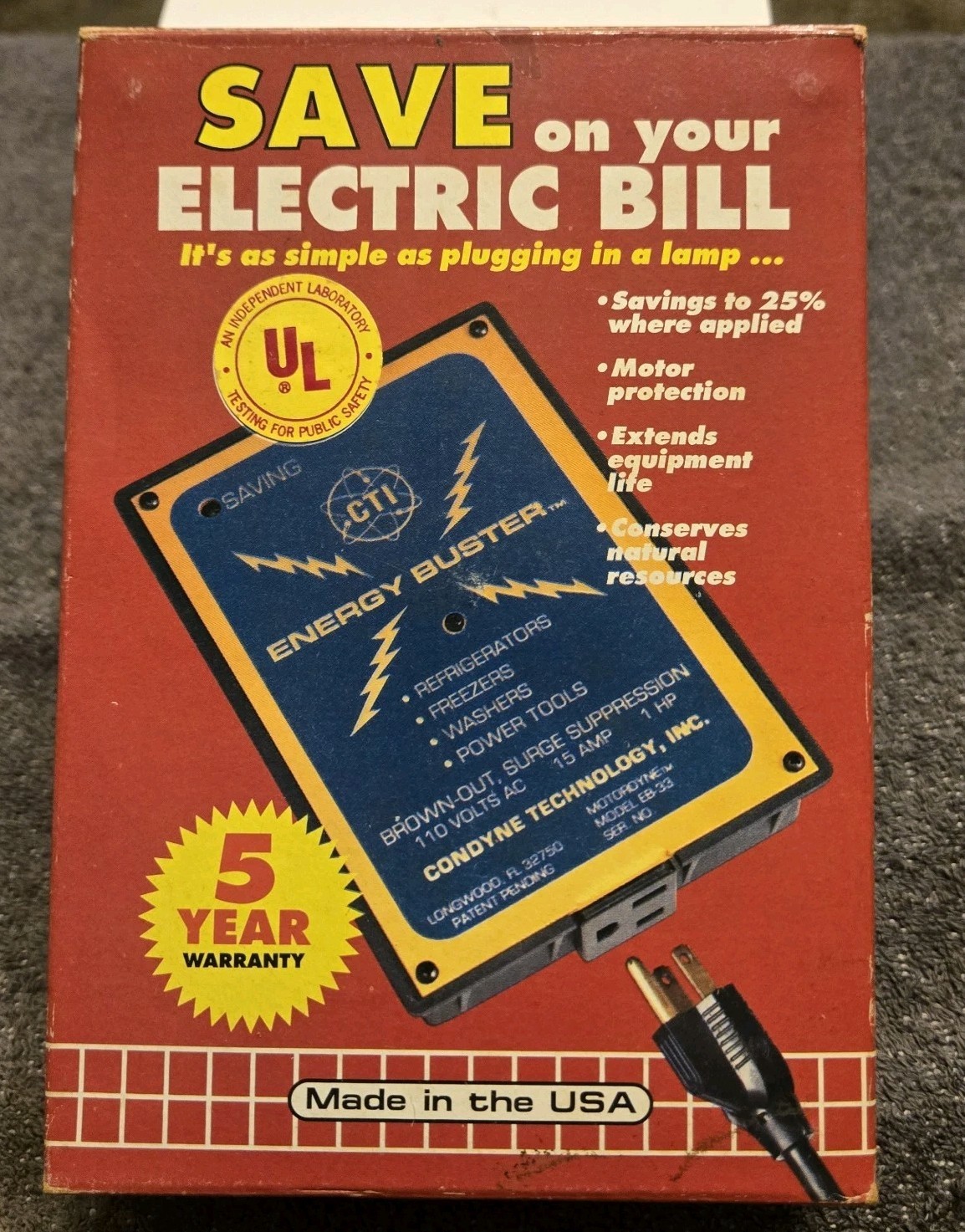 Vintage Energy Buster  Condyne Technology Inc  Model Eb-33  Made In Usa