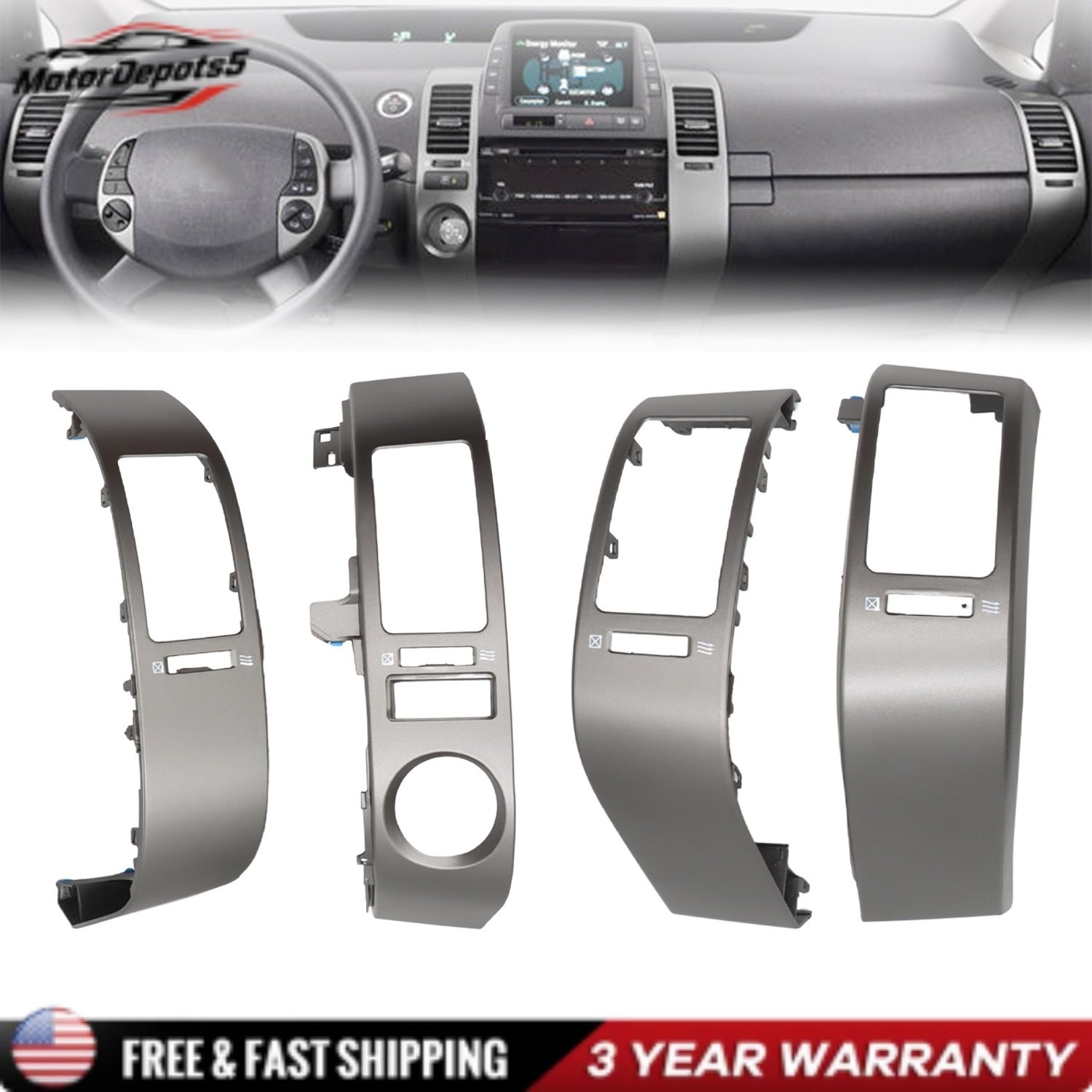 For 2005-2009 Toyota Prius Center Inner A/C Dash Air Vent Panel Cover Trim Set