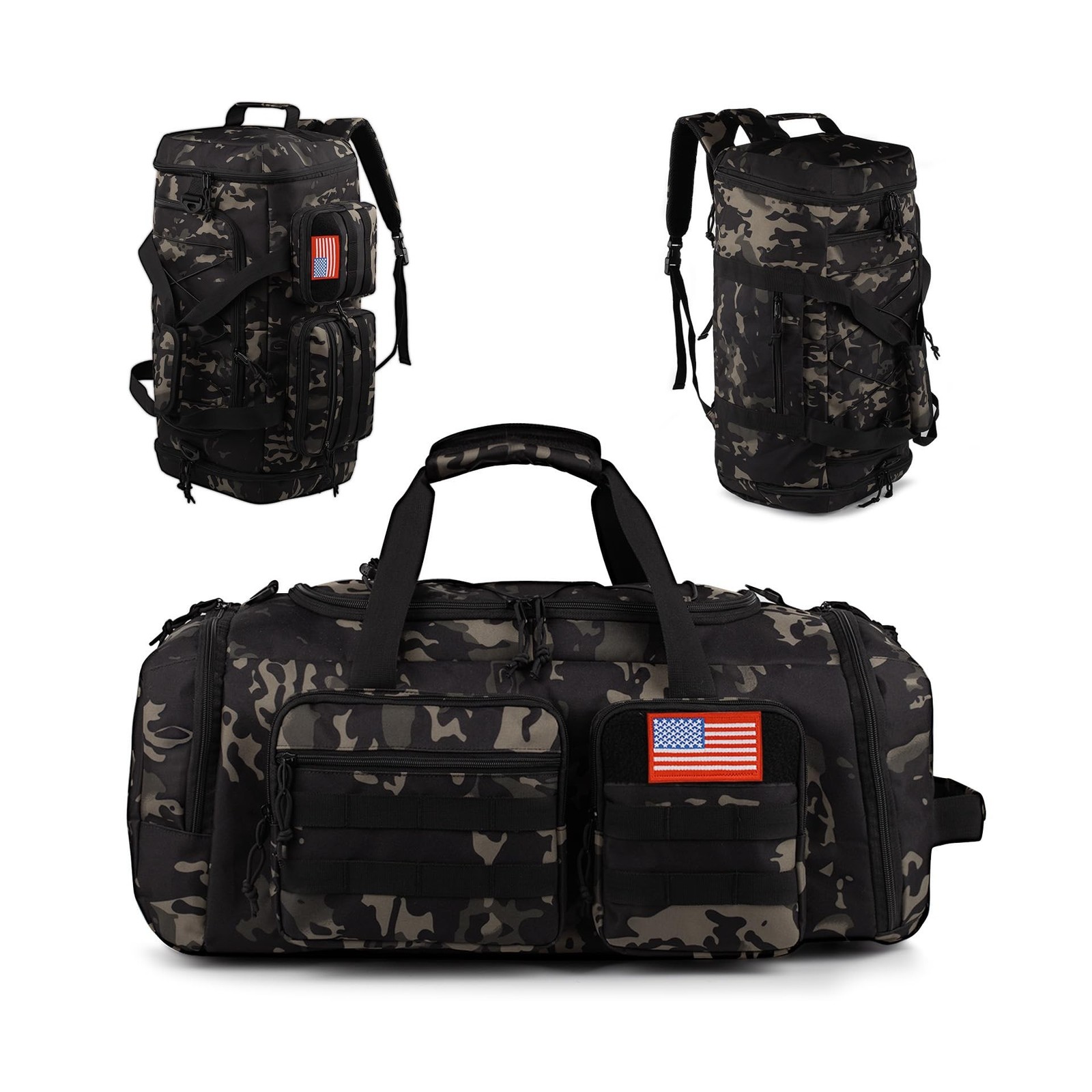 Tactical Gym Bag for Men，70L Large 3 in 1 Sports Duffle Bag with Sh... Fa