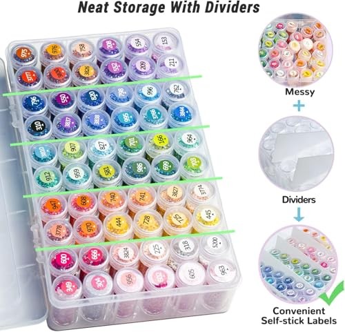 Diamond Painting Storage Containers, 60 Grid Bead Organizer & Labels for