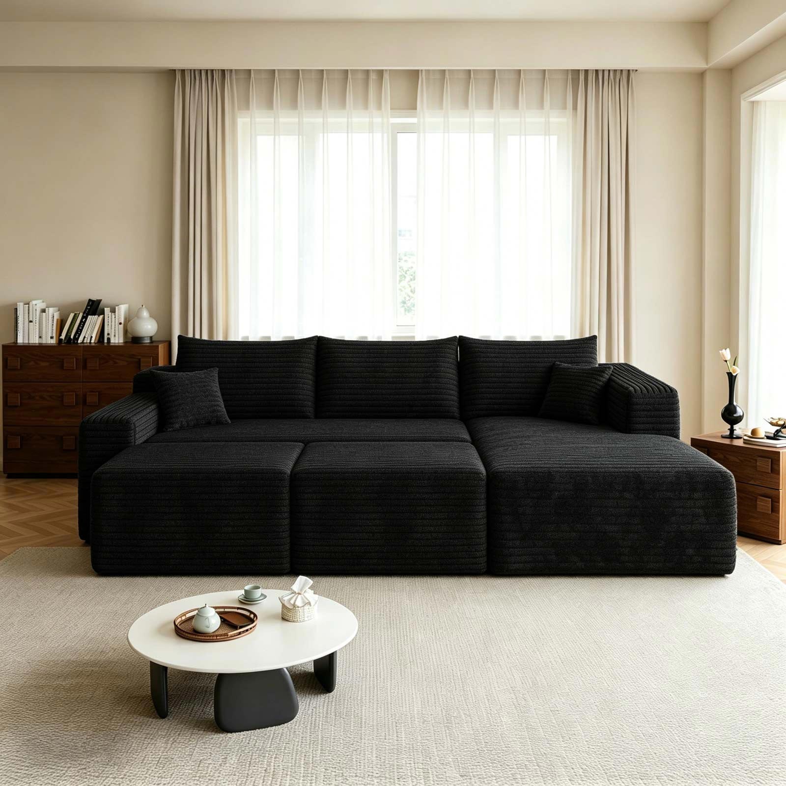 95" Boneless Sectional Couch L Shaped Comfy Cloud Sofa Right Chaise Two Ottoman