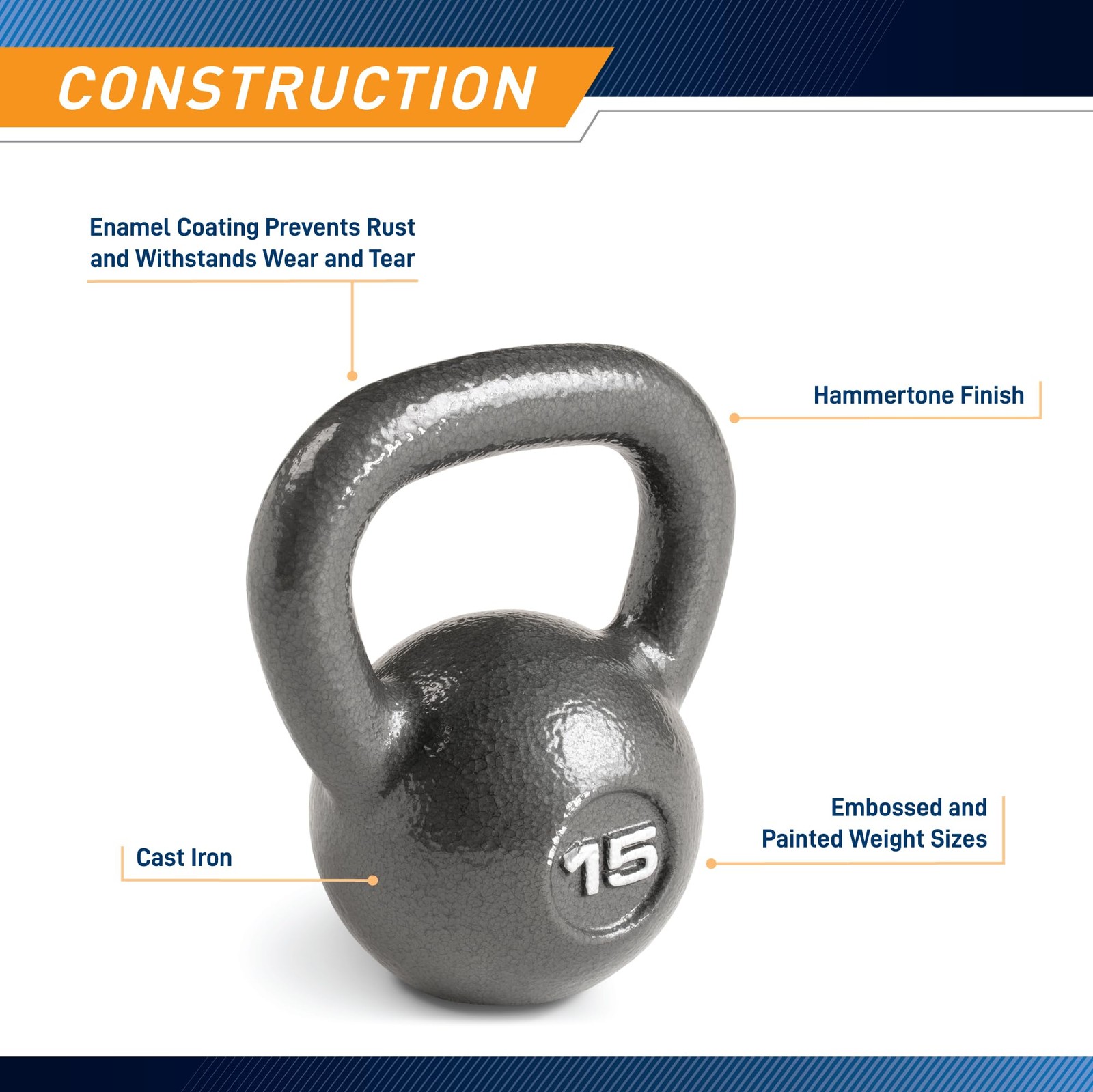 HKB-015 Hammertone Kettle Bell, 15 lb,Black