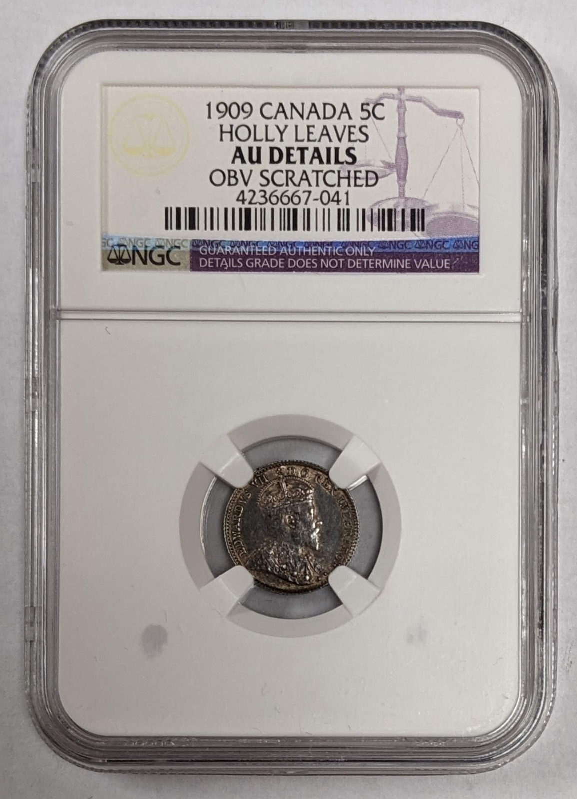 1909 Canada 5c Holly Leaves NGC AU Details