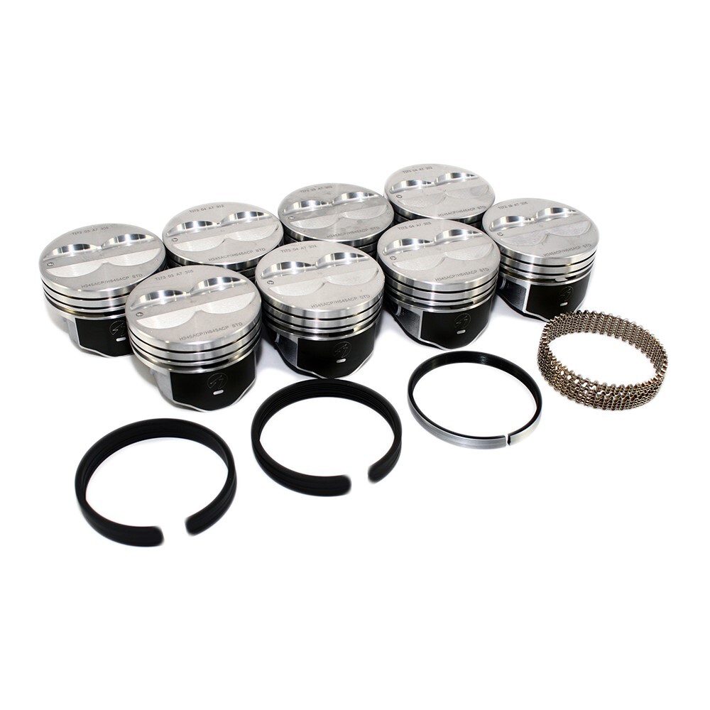 Speed Pro H345DCP40 350 SBC Flat Top Pistons 5.7" Press Fit Cast Rings Set Chevy