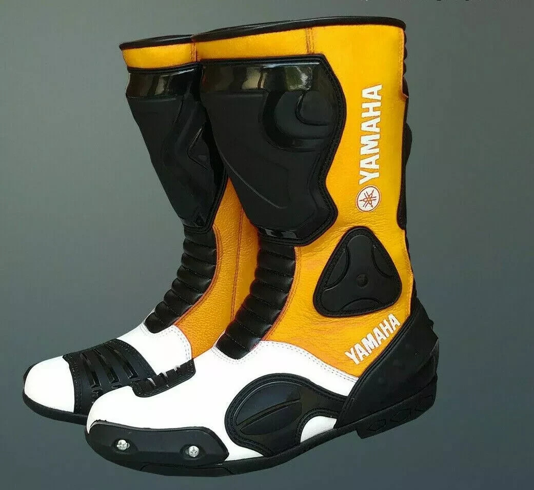 Yamaha Racing Motorcycle Leather Boots Motorbike Boots Leather Biker Boots 42
