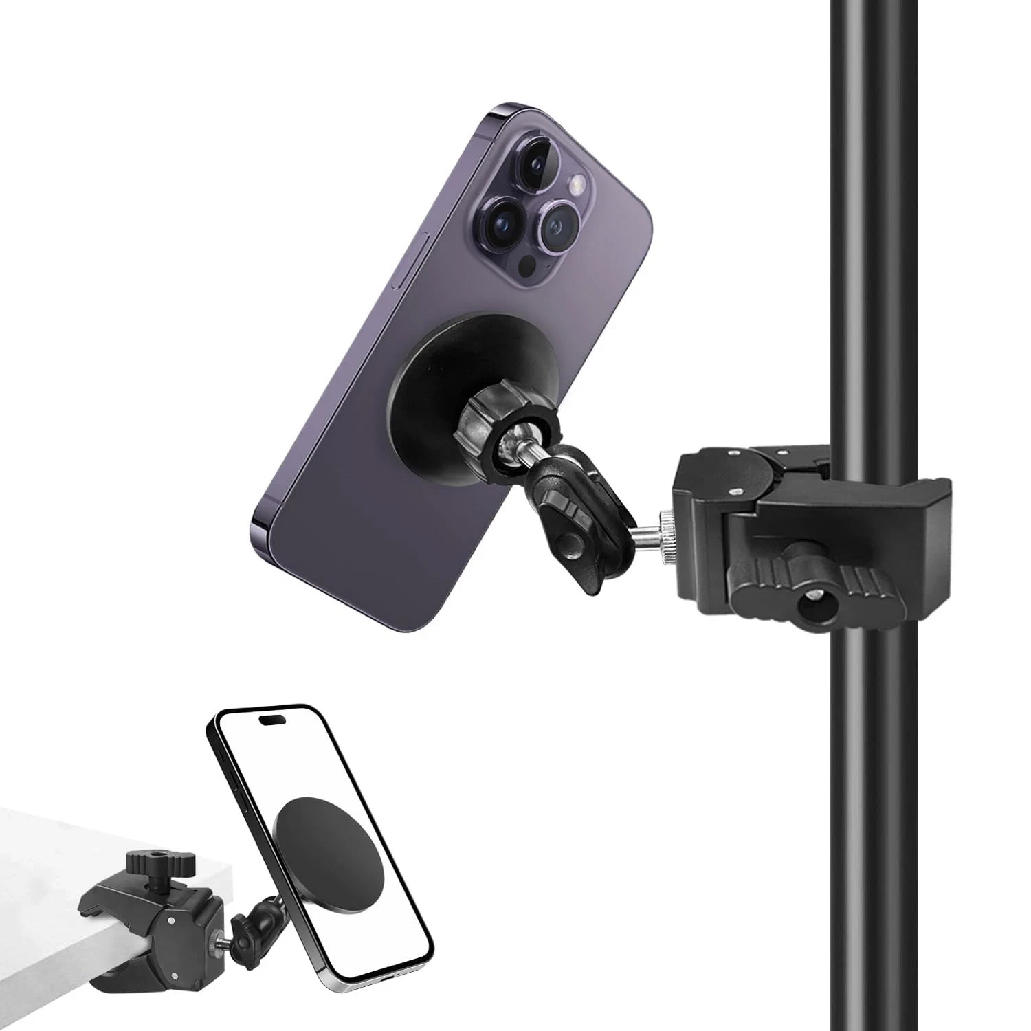Mic Stand Phone Holder, for MagSafe Clamp Mount Phone Holder Handlebar, 360° ...