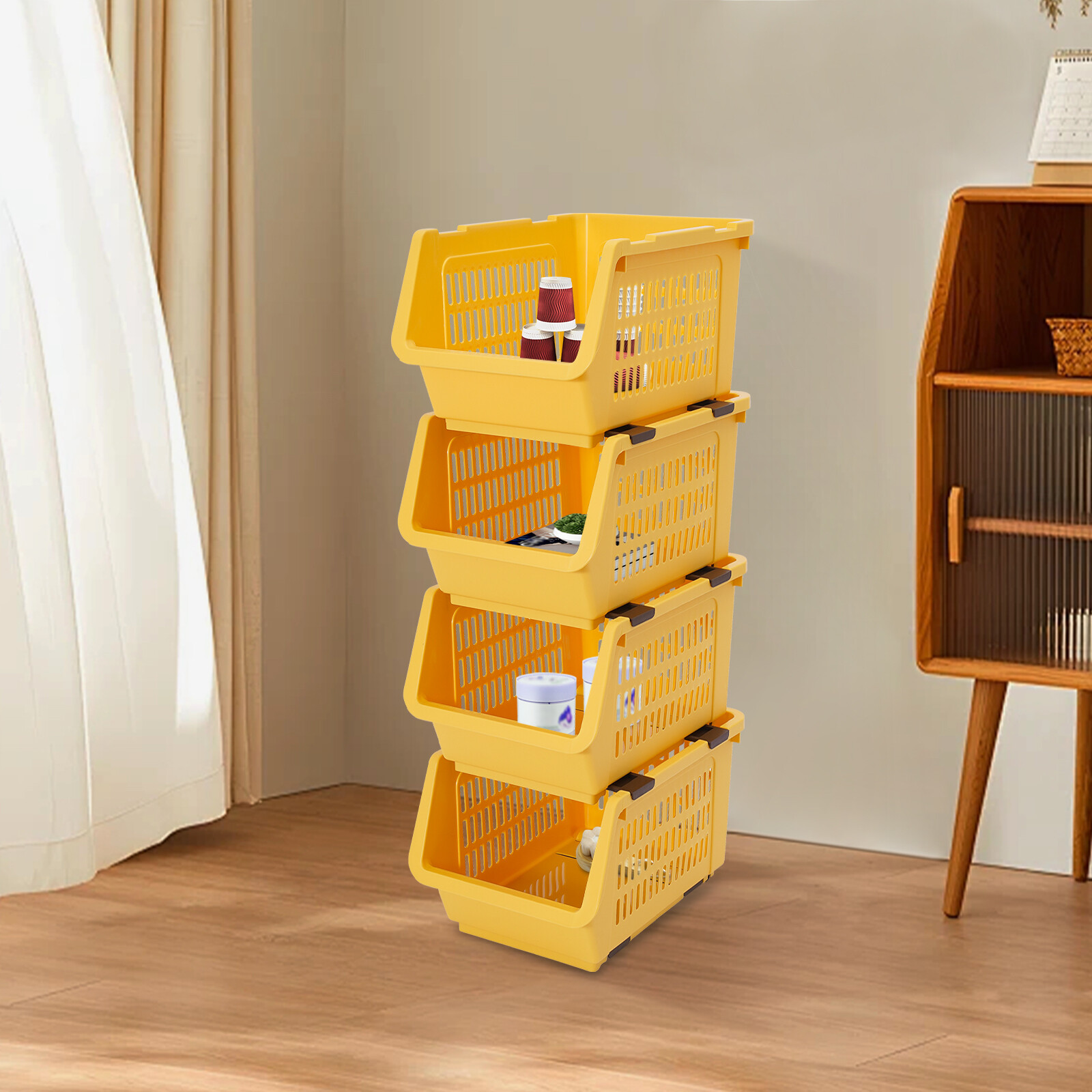 Stacking Storage Baskets Movable PP Storage Bins For Kitchen Bedroom Basket Kits