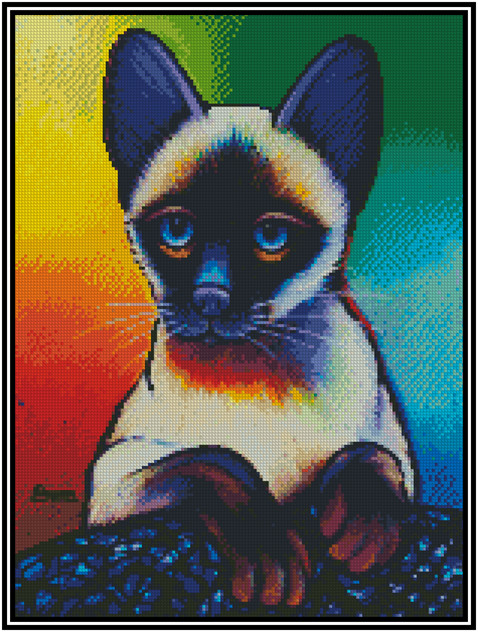 Colorful Blue Eye Cat Counted Cross Stitch CHART No. 16-102