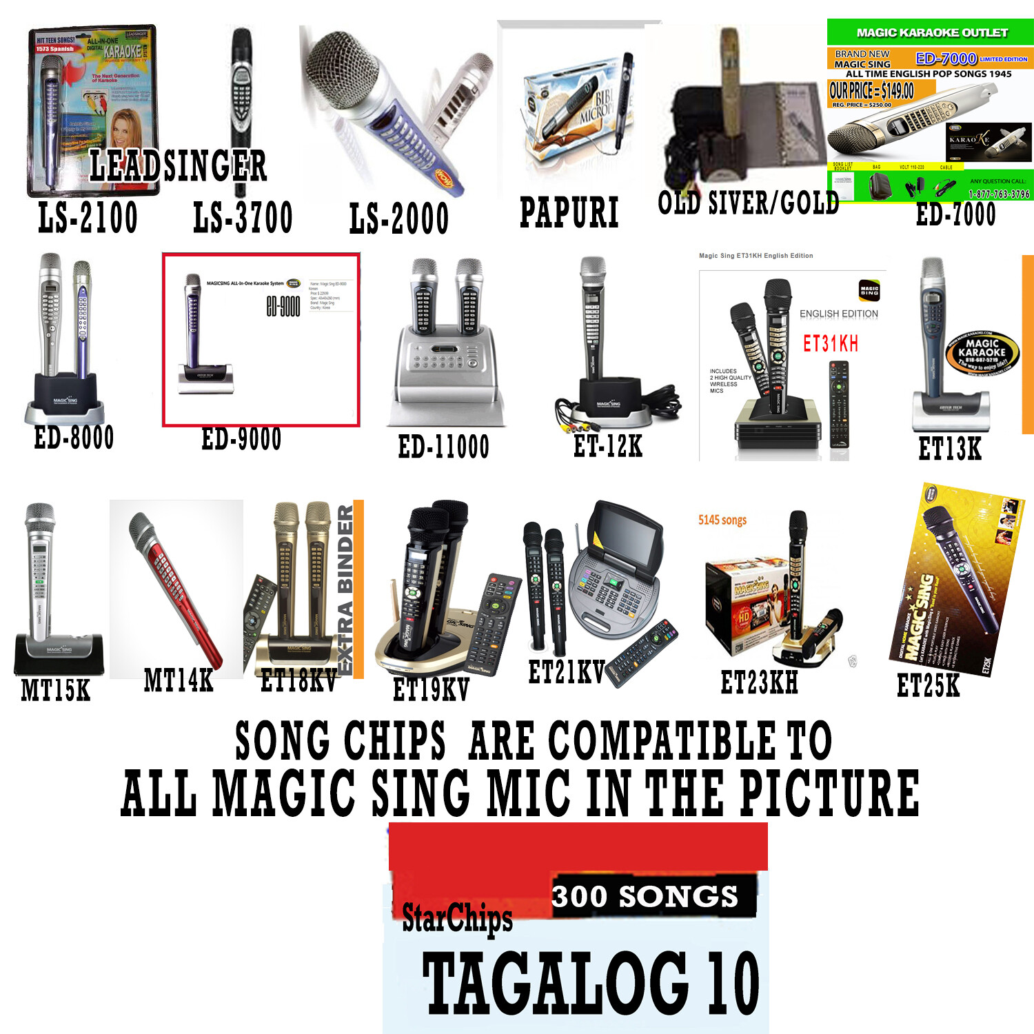 TAGALOG 10 or STAR Magic Sing Mic SONG CHIP w List FOR All Models