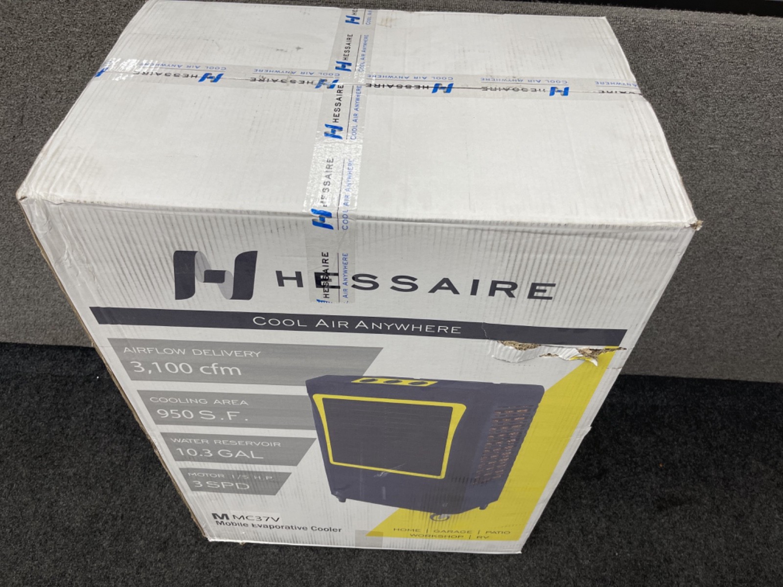 Hessaire MC37V Portable Evaporative Cooling Fan,Indoor/Outdoor 950 S.F  NEW