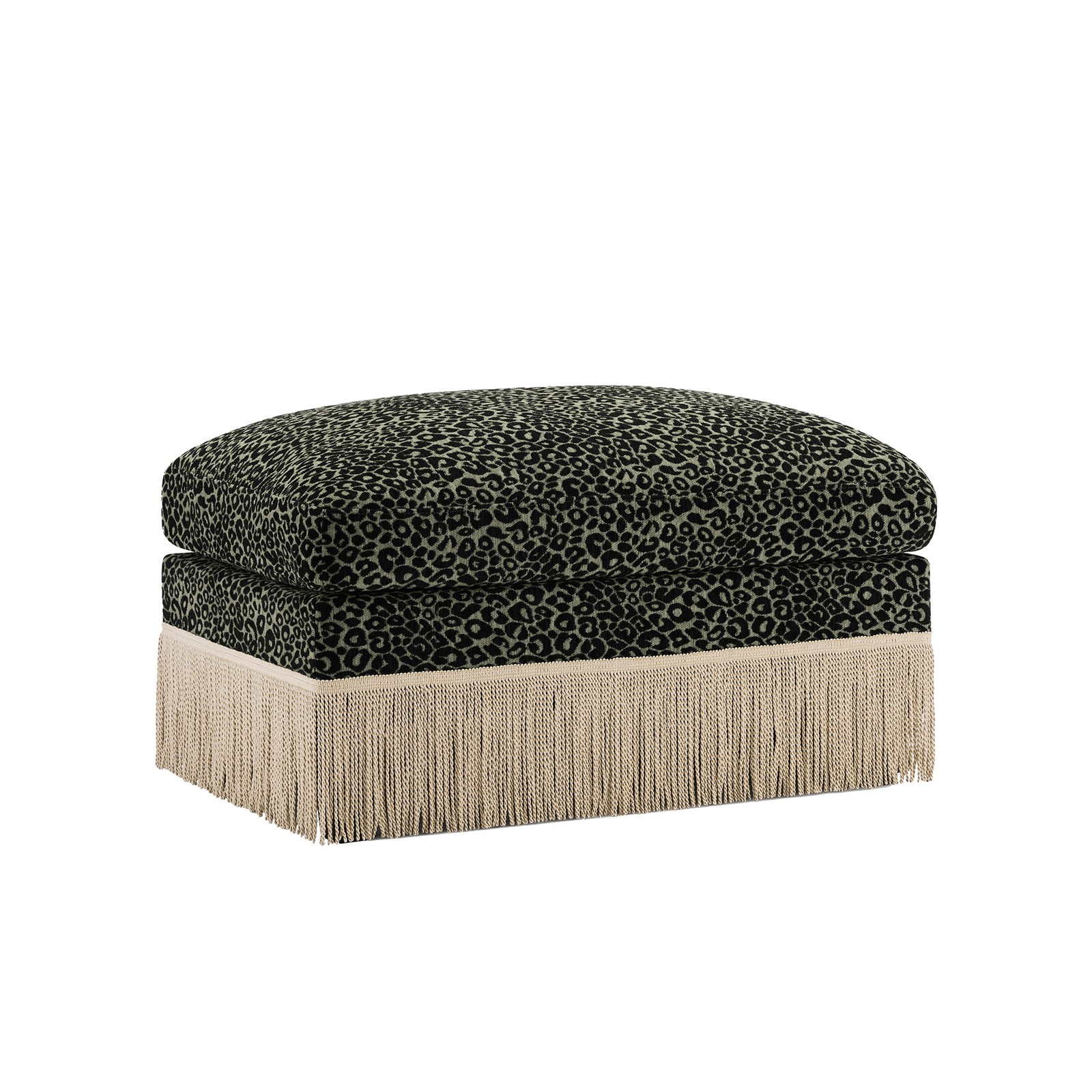 Leopard Print Chenille Sectional Sofa with Tassel Trim, Black+Green