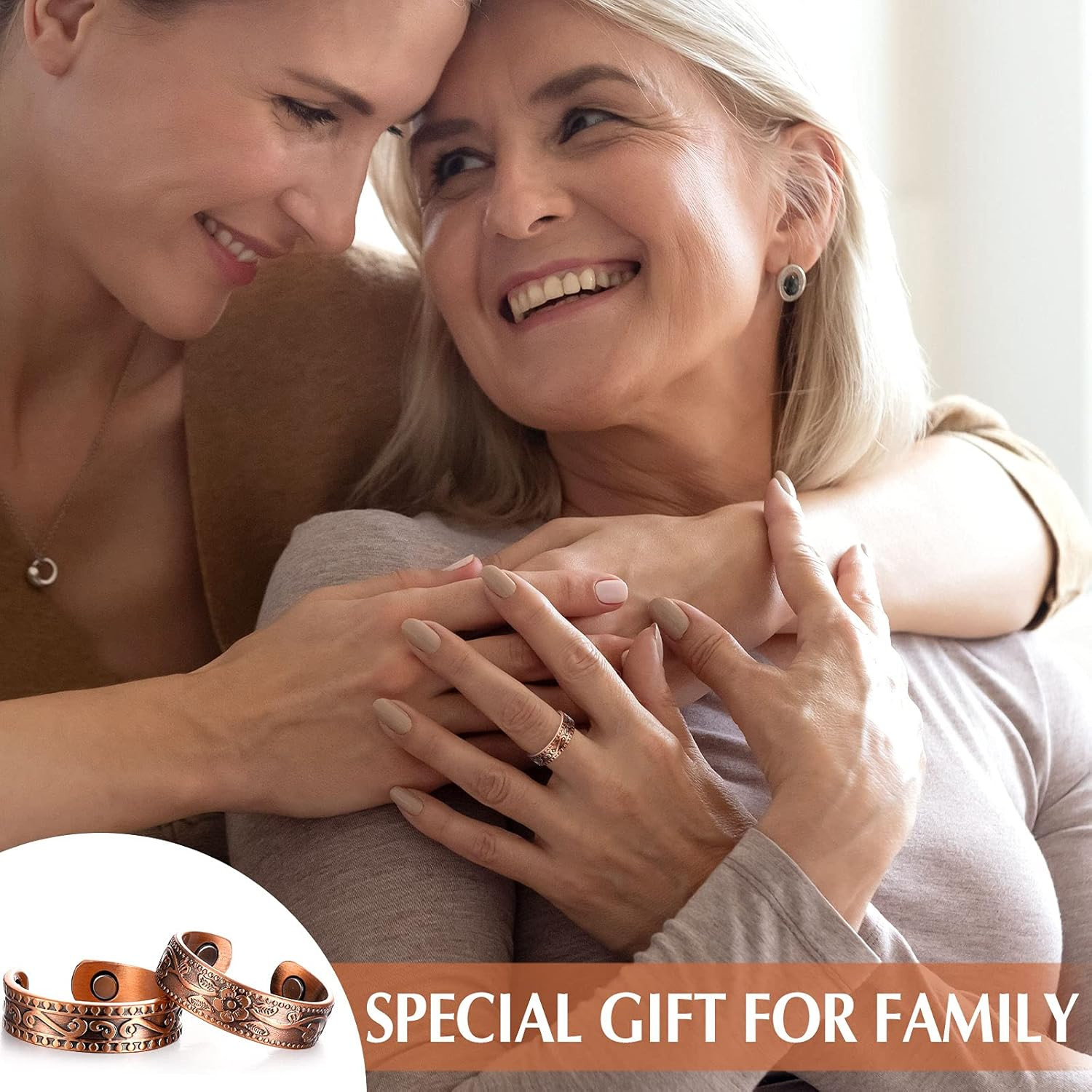 2 pcs Copper Magnetic Ring for Women Men 100% Solid Pure Copper Adjustable with