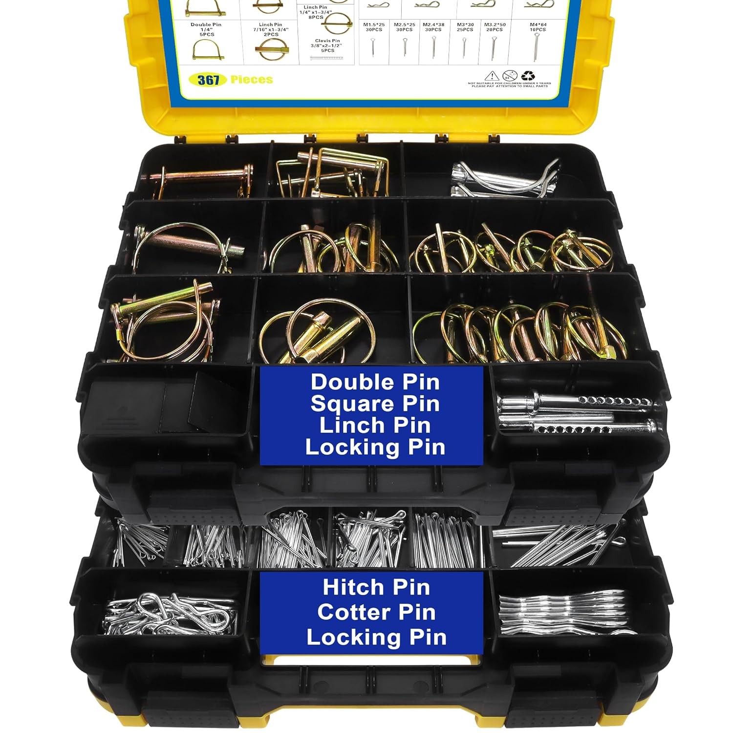 367 PCS Heavy Duty Pin Assortment Kit, Hitch Pins R Clip Pins/ Hair Pins/ Lynch