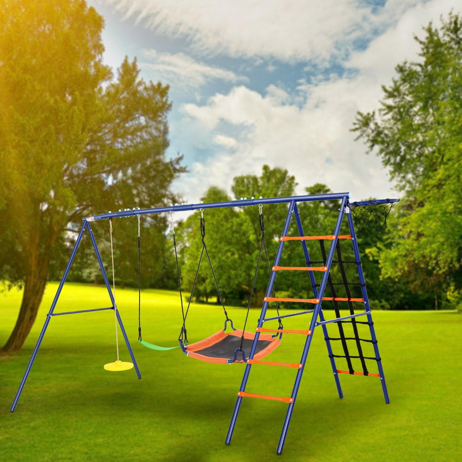 6-in-1 Kids Swing Set Backyard Playground Metal Swings A-Frame for Kids Outdoor