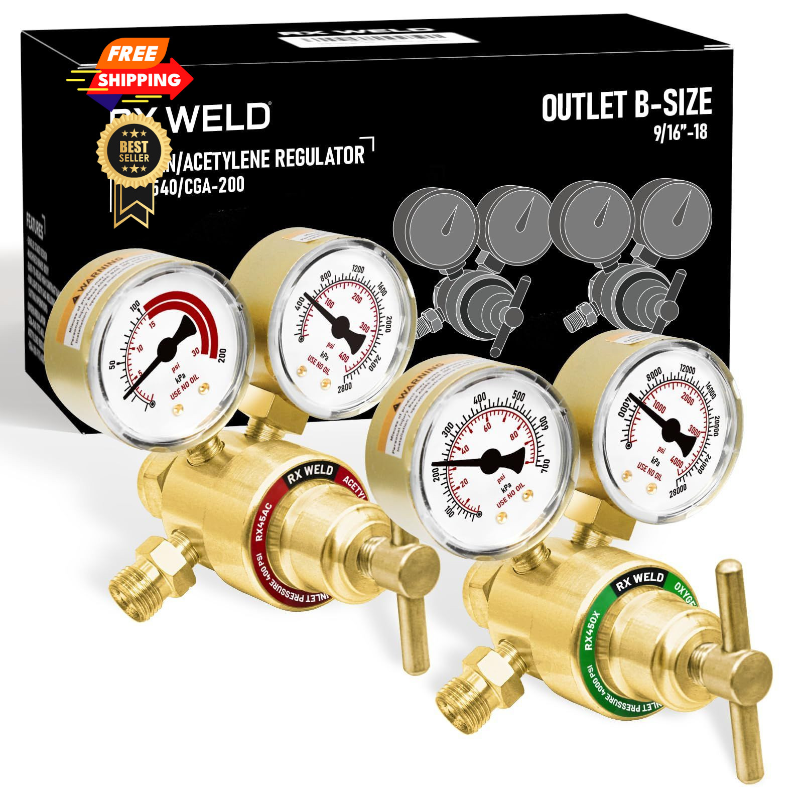 RX WELD Medium Duty Oxygen 0.5625 inches (Outlet), 0.25 (Inlet)