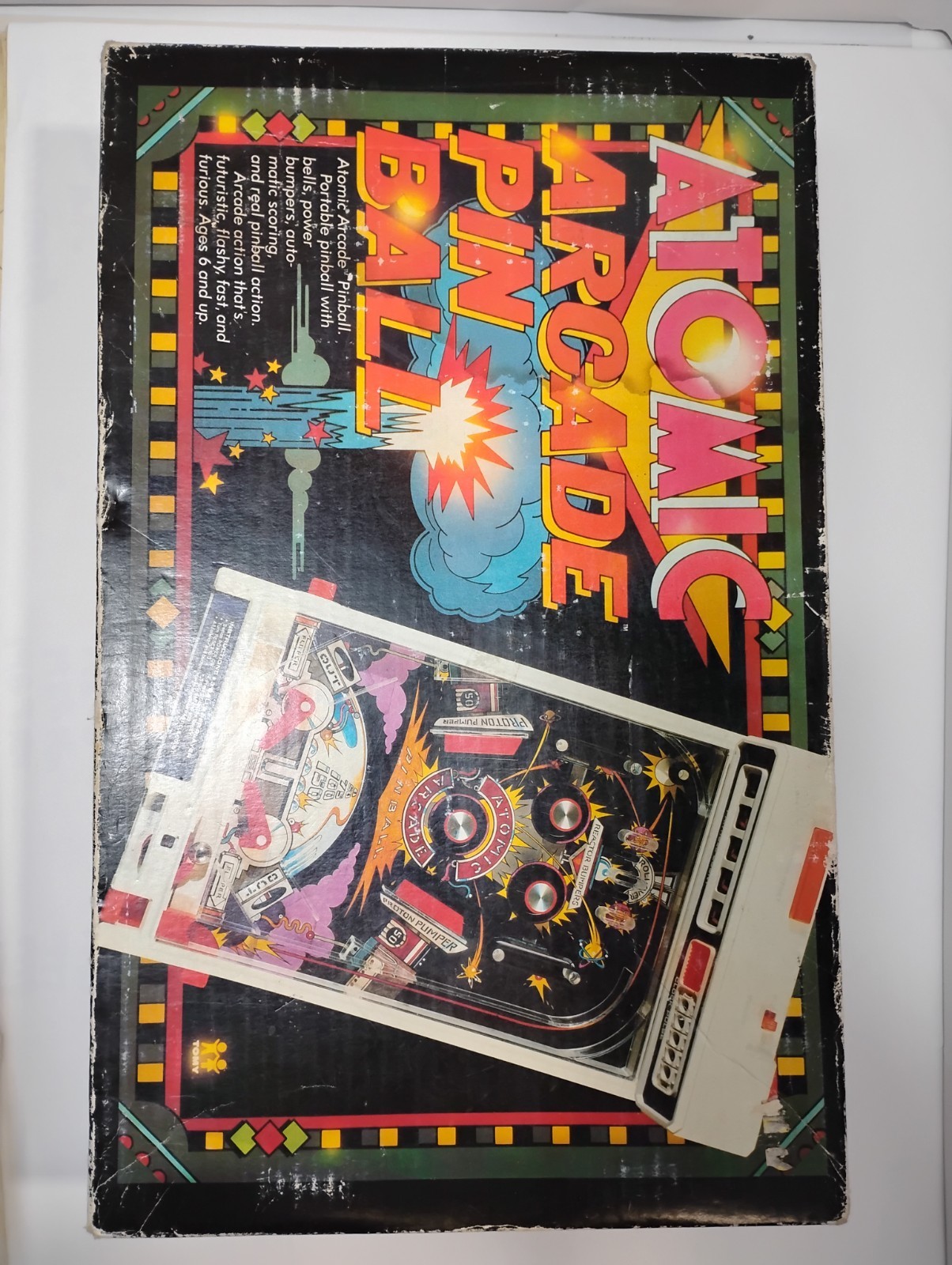 NEW Vtg 1979 Tomy Atomic Arcade Tabletop Pinball Electronic Game w/ Legs & Box