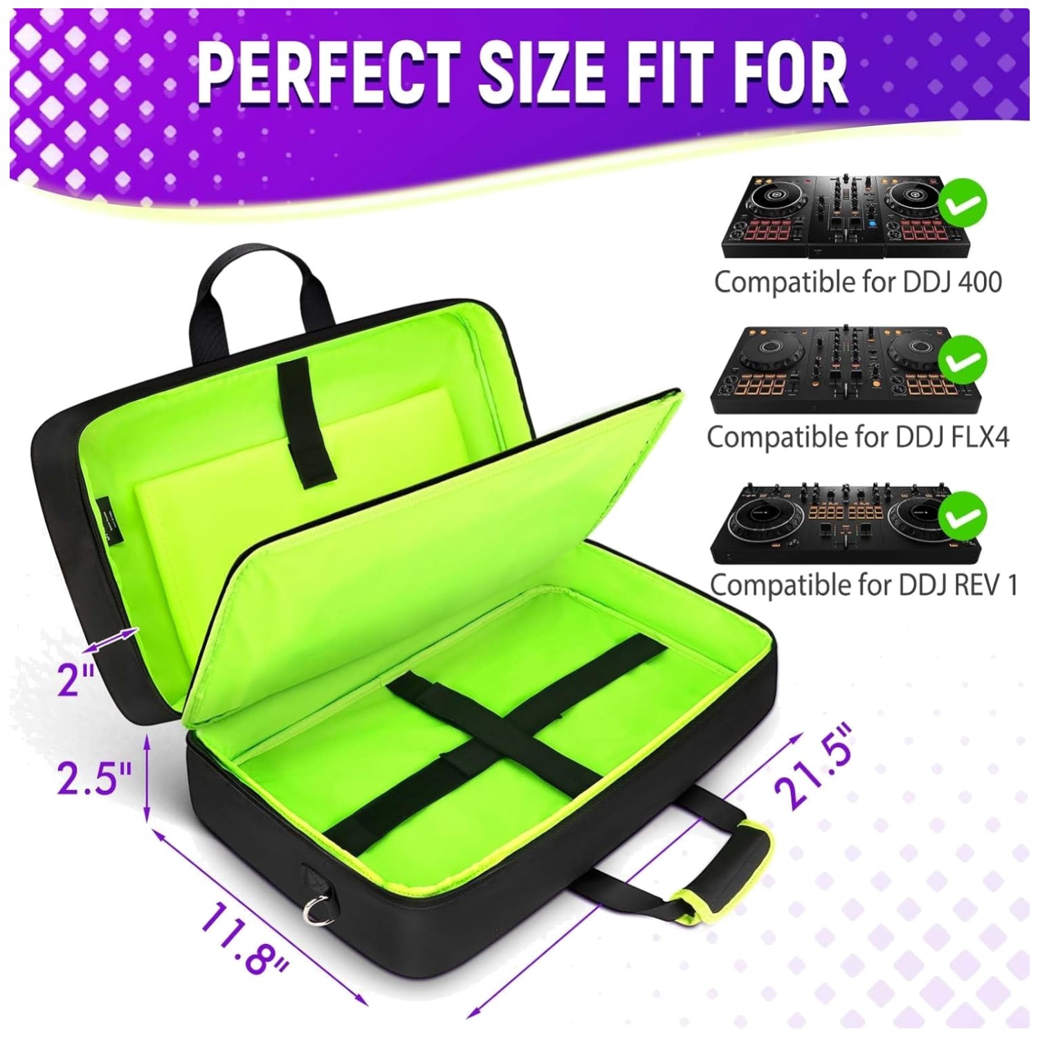 DJ Controller Case for DDJ 400, Padded Bag with 5 Pockets