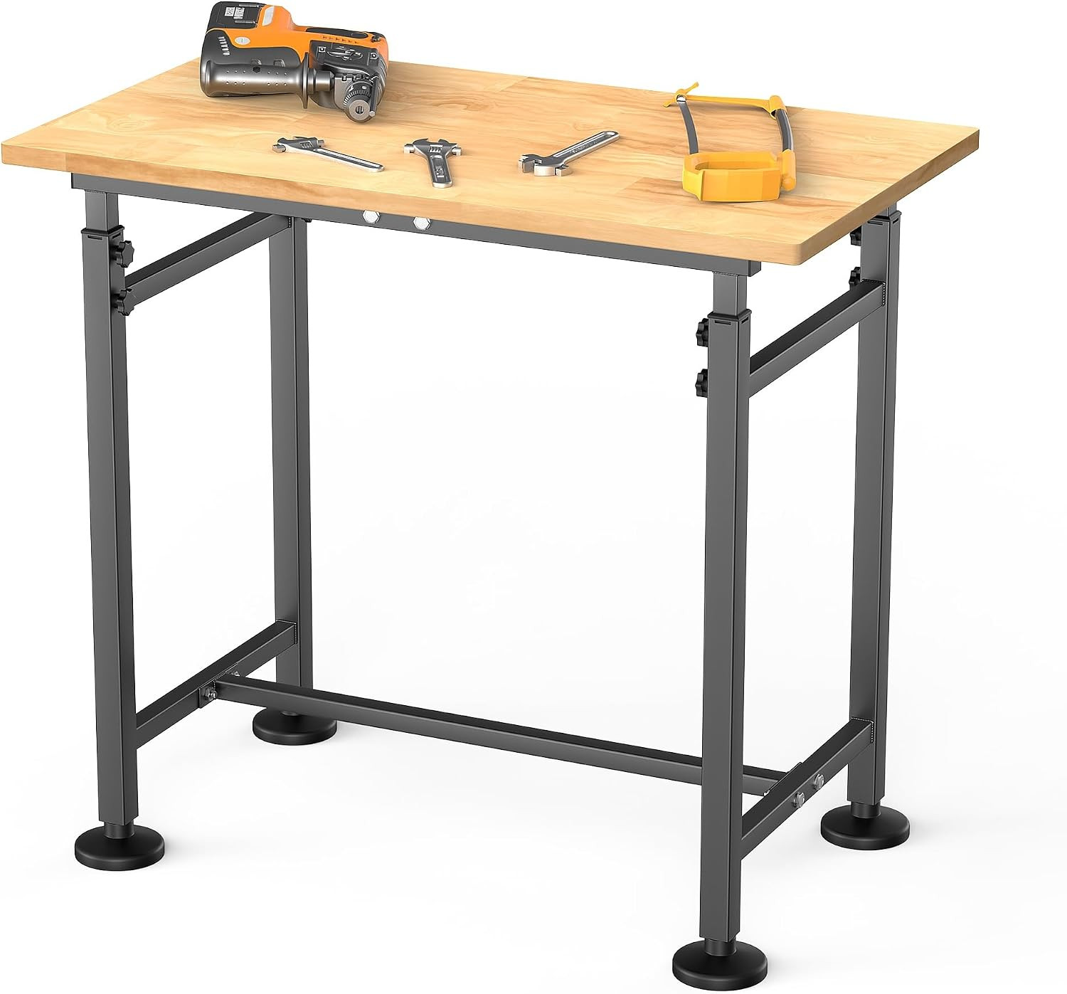 Adjustable Workbench with Rubberwood Top, 32" X 18" Heavy-Duty Garage Work Table