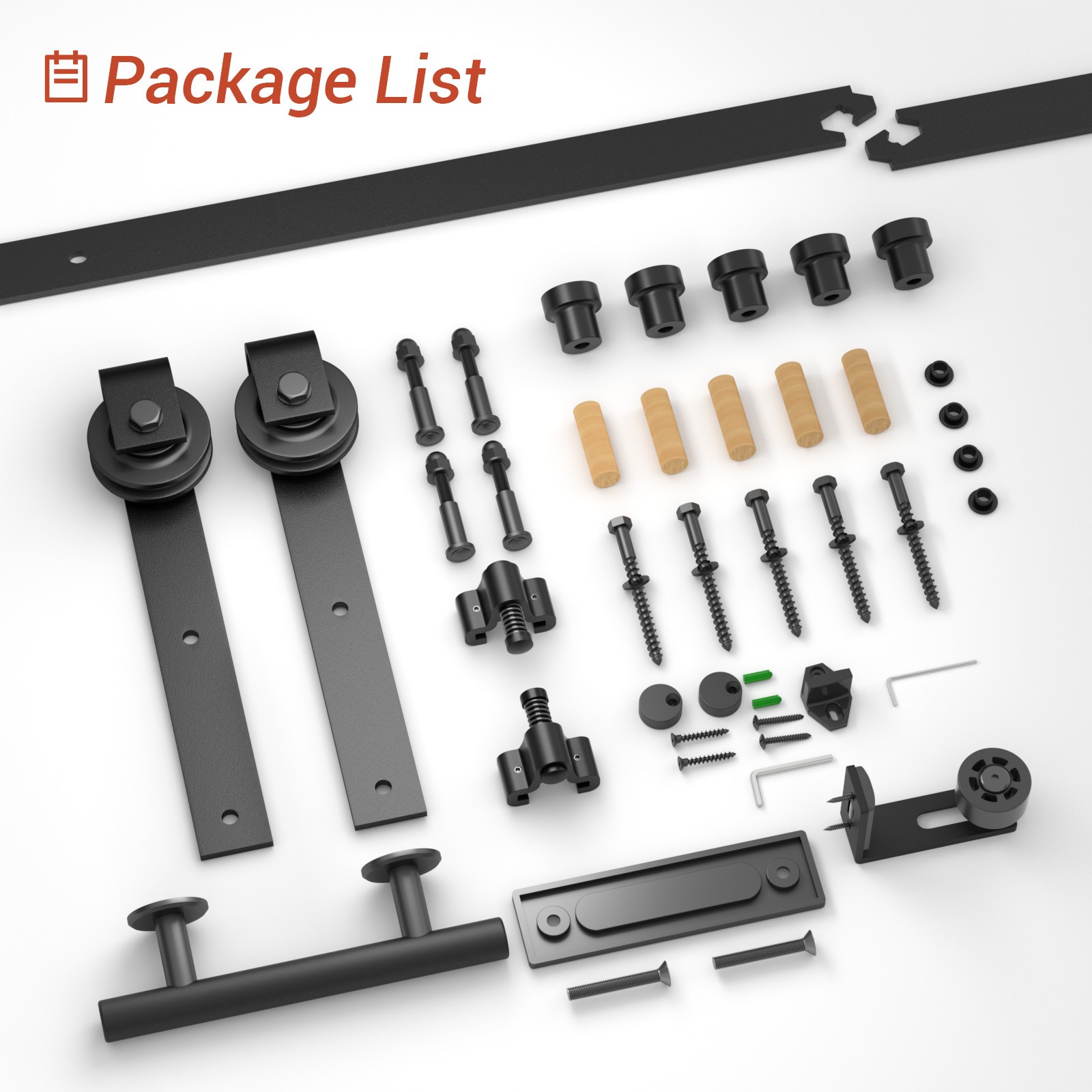 6FT Sliding barn door hardware kit & 9.5''Handle, Adjustable floor guide