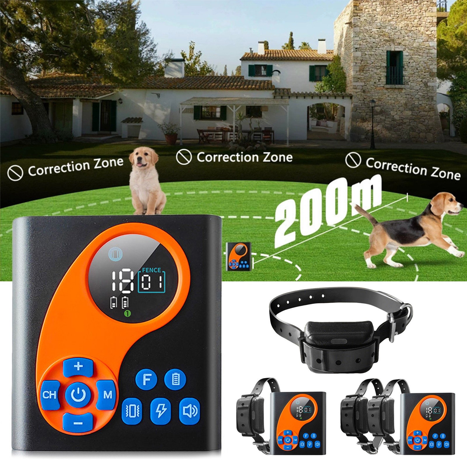 Wireless 2 in 1 Electric Dog Fence Containment System Rechargeable Shock Collar