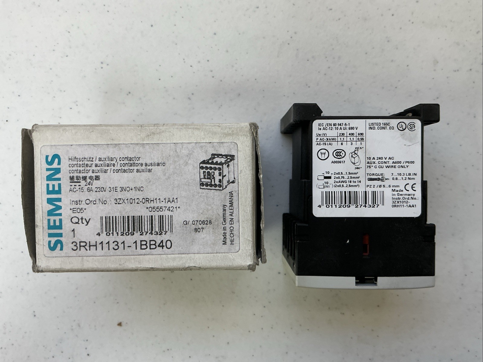 NEW SIEMENS 3RH1131-1BB40 AUXILIARY CONTACTOR 3ZX1012-0RH11-1AA1, FREE SHIP