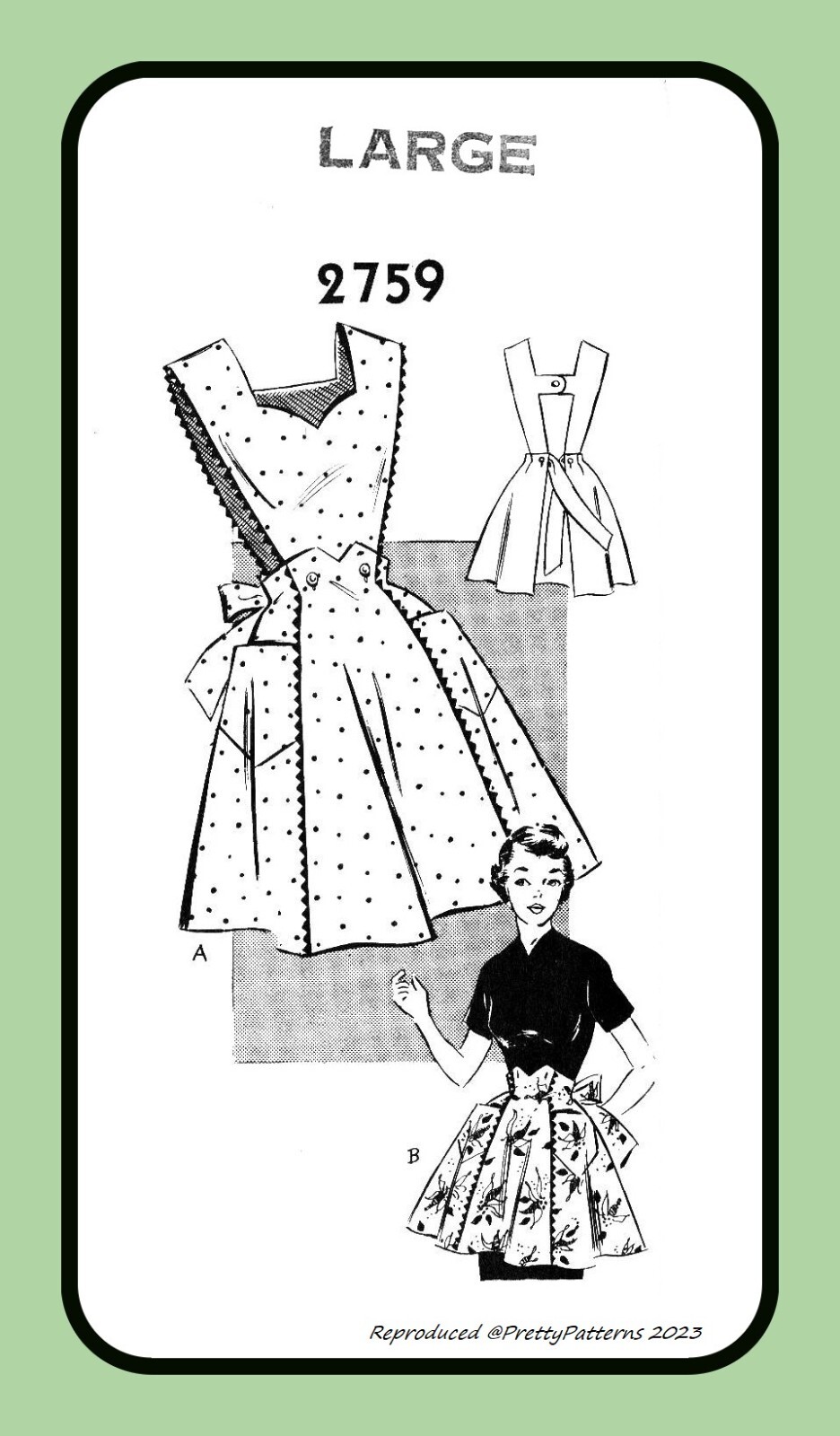 Vtg 1950's Apron Sewing Pattern Bib or Half Sweetheart Neckline MAIL ORDER 2759