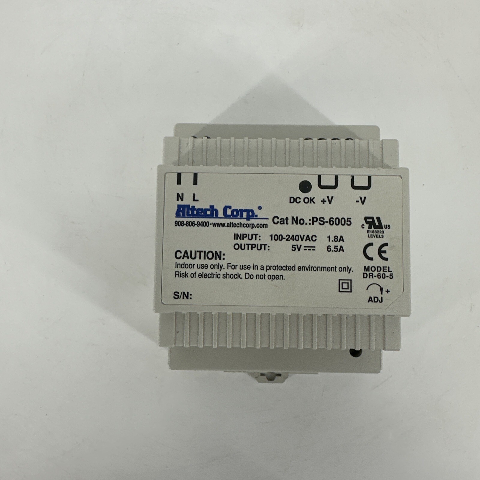 ALTECH CORP PS-6005 DR-60-5 Input 100-240Vac /1.8A Output 5V /6.5A Power Supply