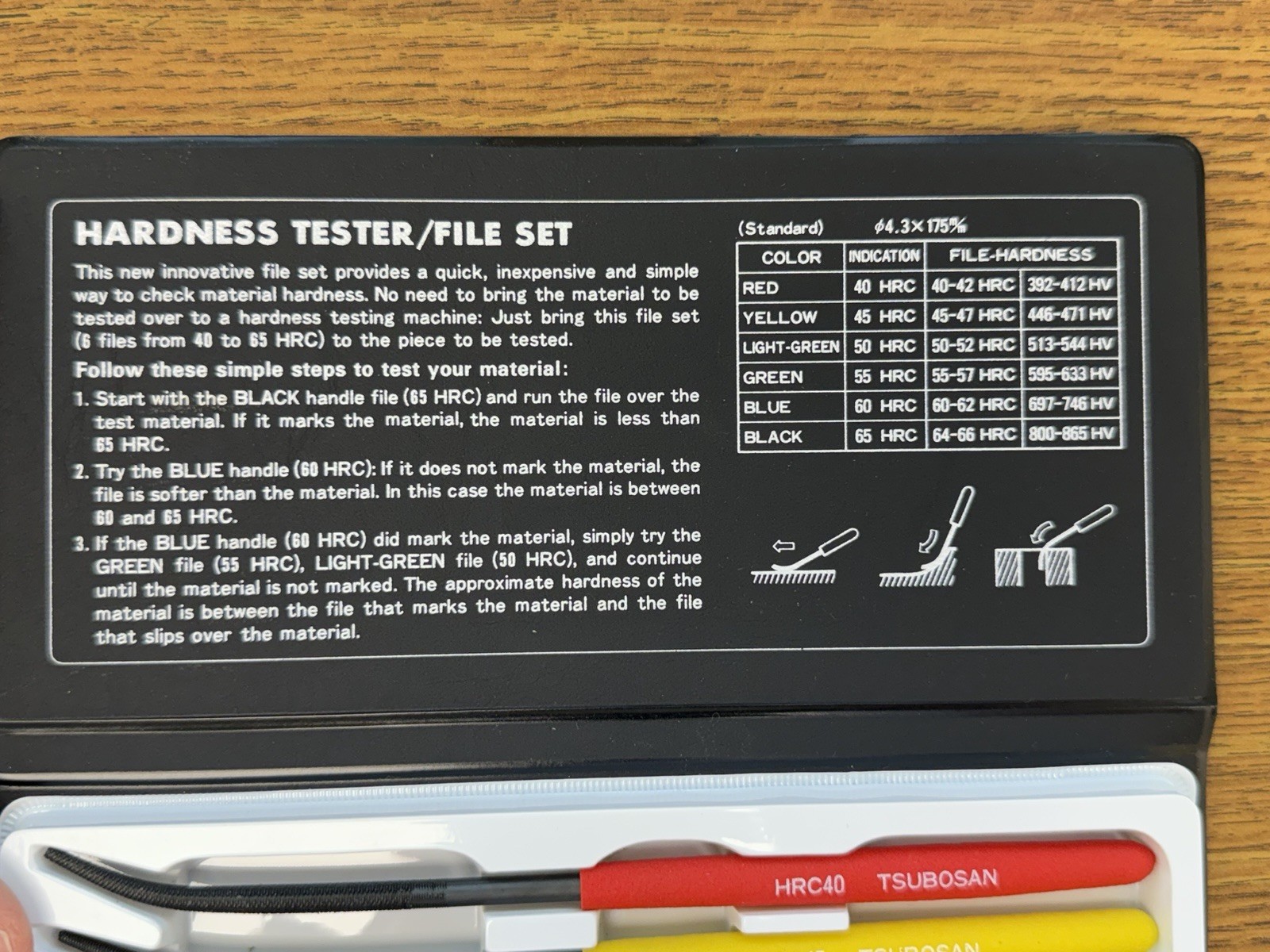Flexbar 18750 Hardness Testing File Set 6pc HRC40-65 Tsubosan w/ Case