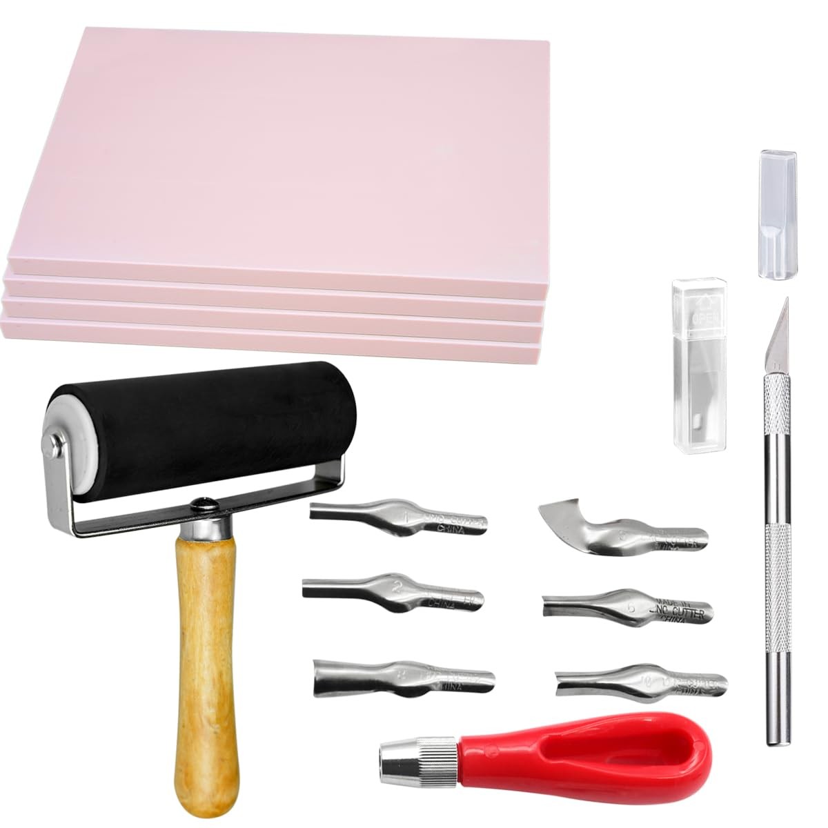 4 PCS Rubber Carving Linoleum Blocks Rectangular Soft Stamp Making With Tools