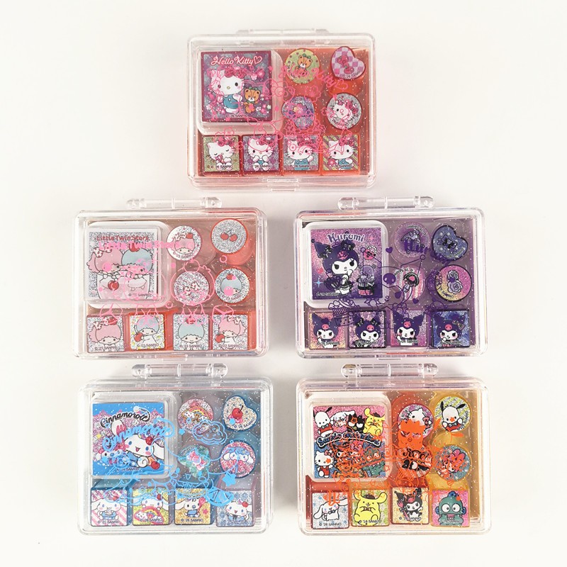 Sanrio Kitty Twin Star Cinnamoroll Kuromi Mini Stamps+Ink Pad Box Set 6899