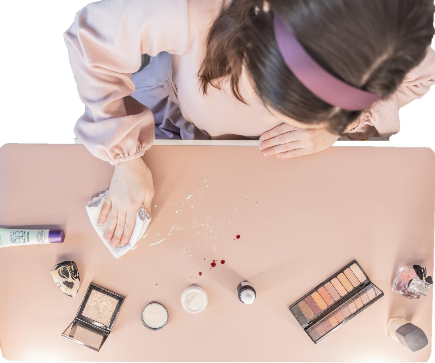 Makeup Mat for Vanity Top Protector, Cover Work 23.6" x11.8 ", Pink
