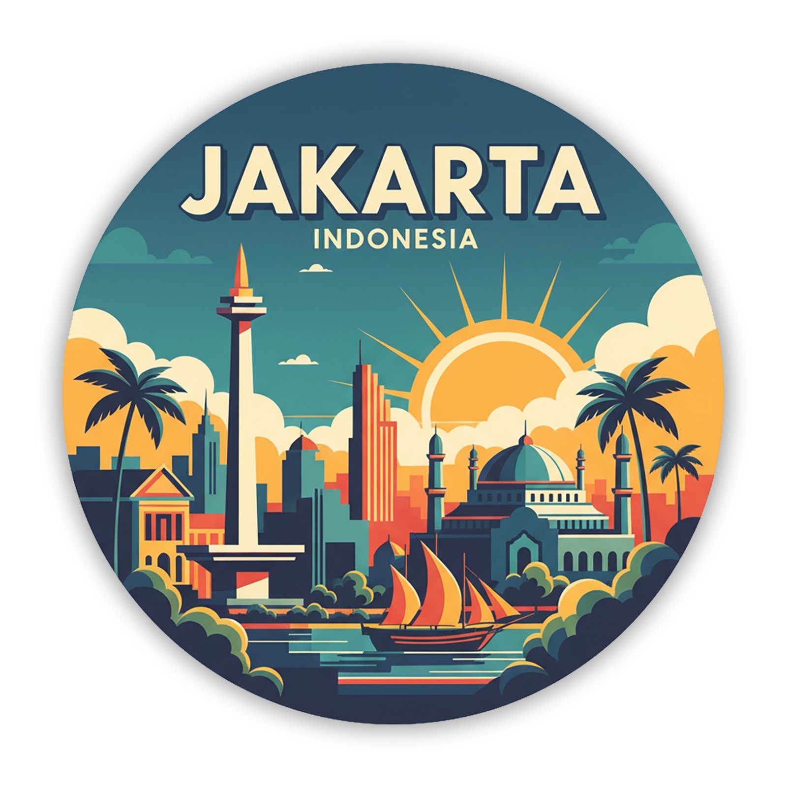 Jakarta Indonesia Vintage Travel Sticker Die Cut Waterproof Vinyl Laptop Decal