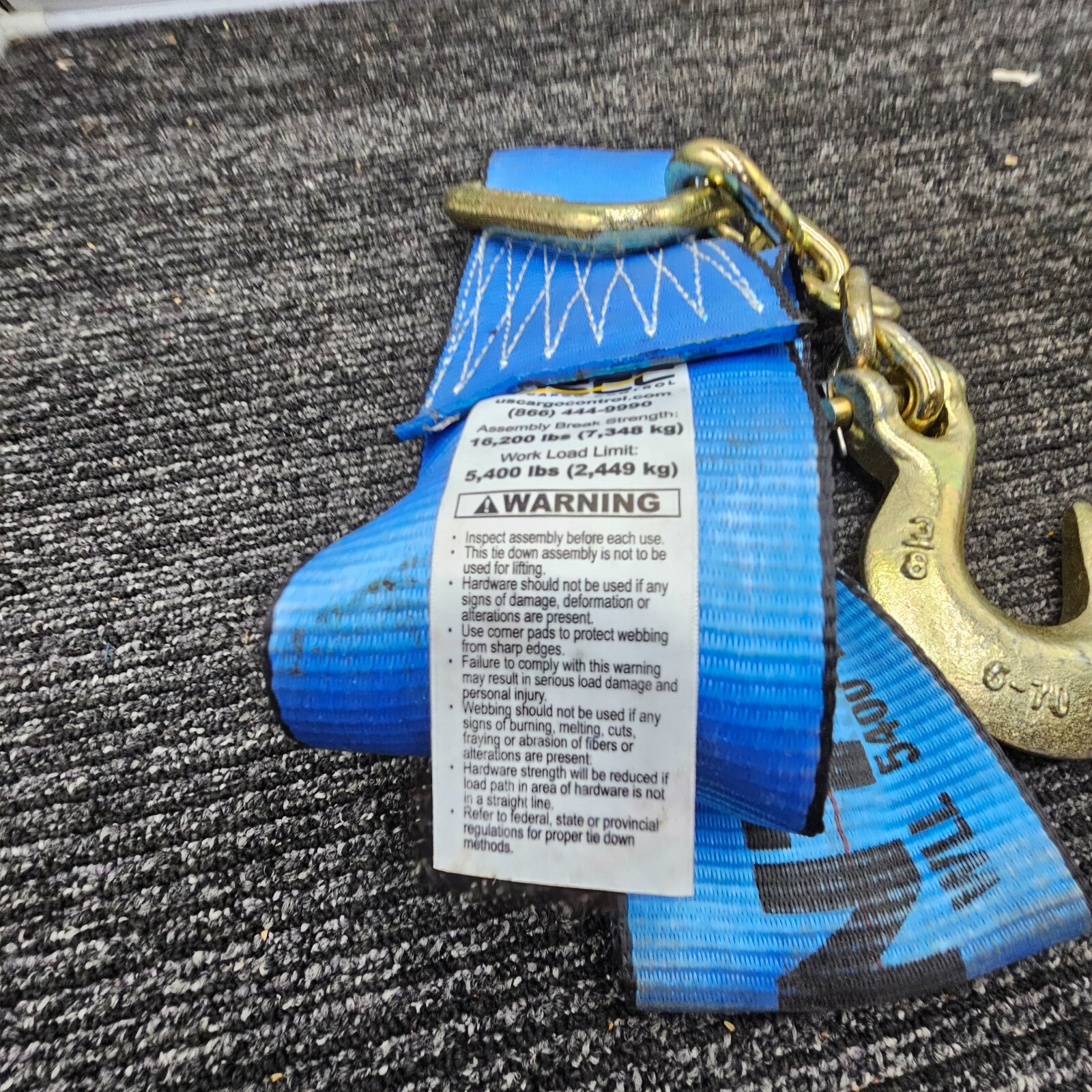 USCC US Cargo Control Blue Strap GRAB Hook 5400lbs Work Load Limit 71"