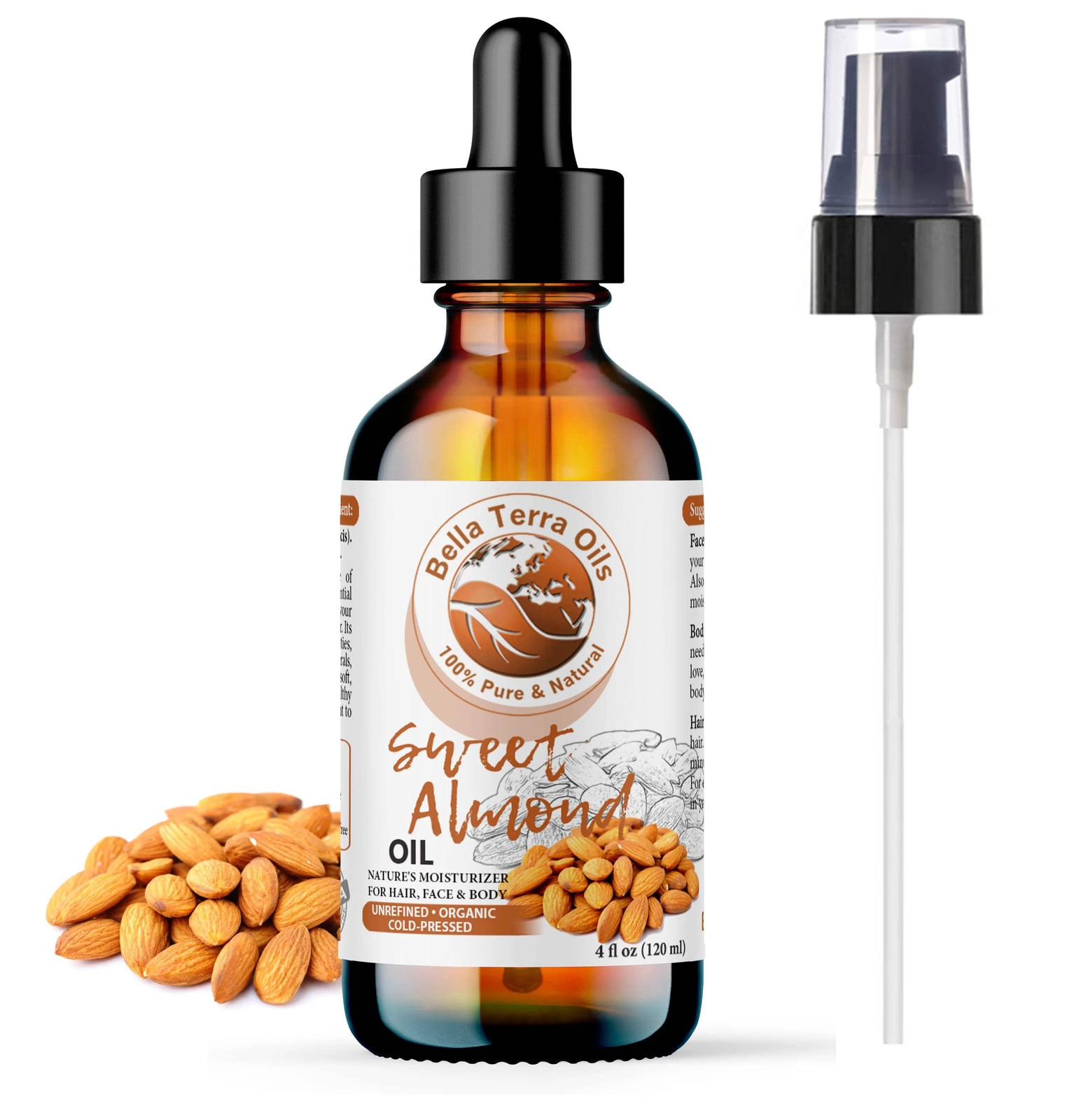 Organic Cold-Pressed Sweet Almond Oil 100% Pure Skin Hair Massage Oil