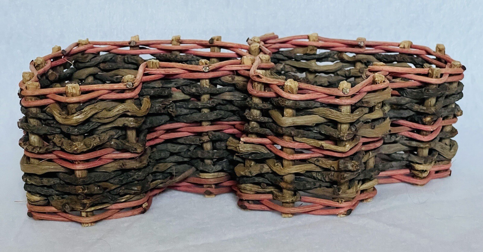 Rustic Woven Double Hearts Basket Pink Accent