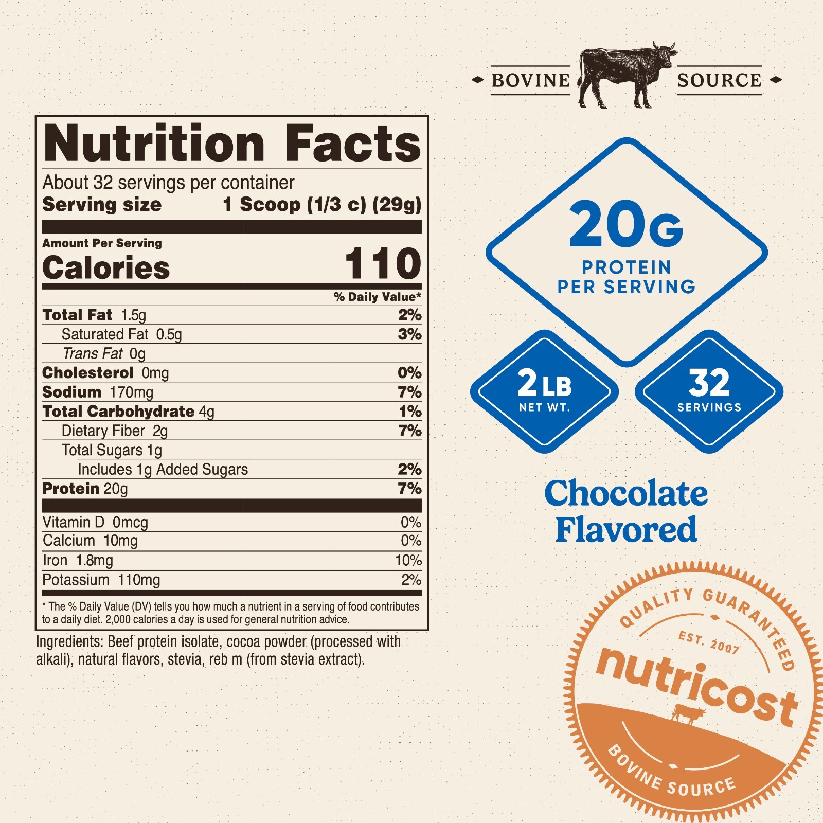 Nutricost Beef Protein Isolate Powder Chocolate (2 Pounds)