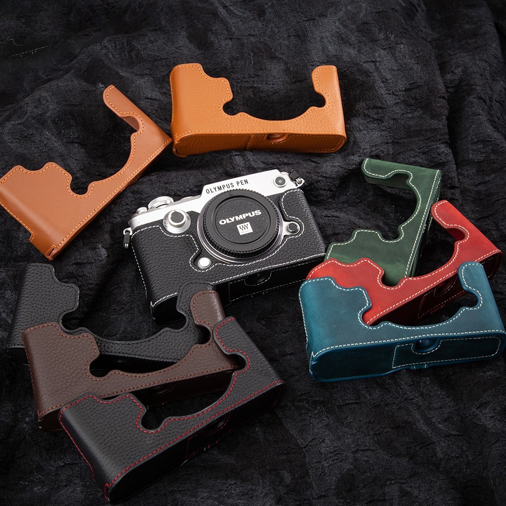 Handmade Genuine Real Leather Half Case Bag Cover For Olympus PEN-F M43